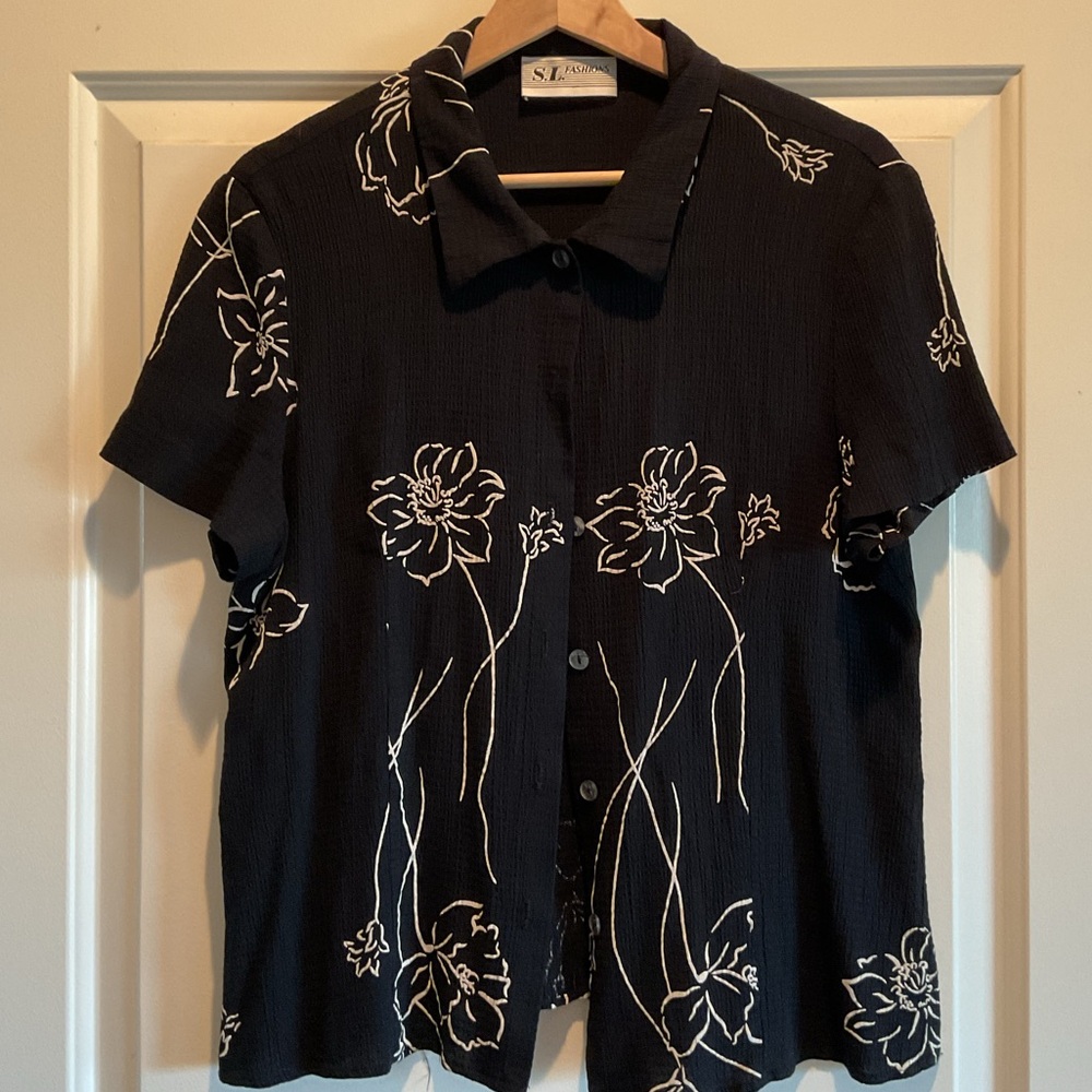 S.L. Fashions Black and White Striped Shirt